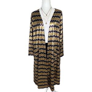 Elegant Sarah Cardigan Long Duster LuLaRoe Metallic Chevron Gold Silver Medium M